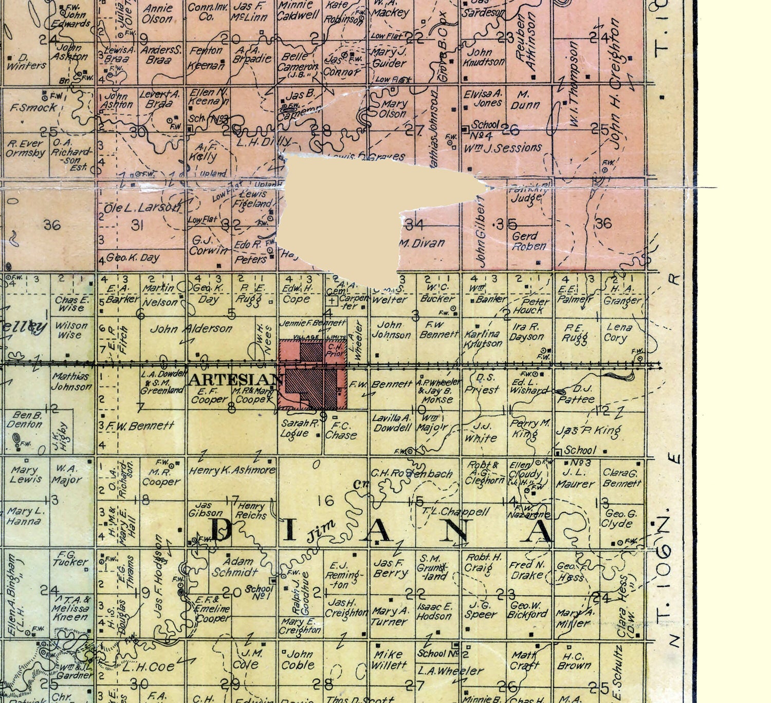 1901 Farm Line Map of Sanborn County South Dakota