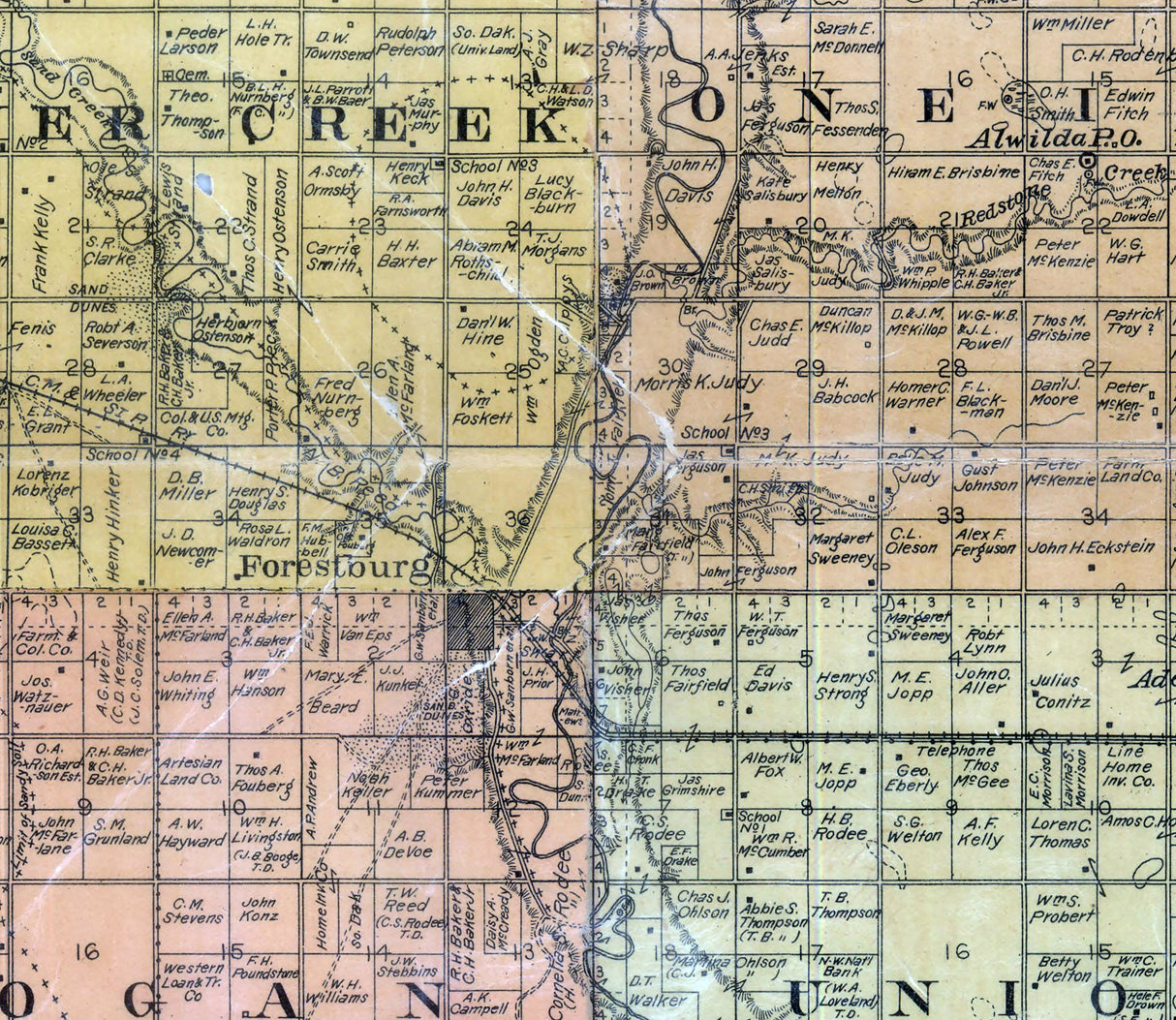 1901 Farm Line Map of Sanborn County South Dakota