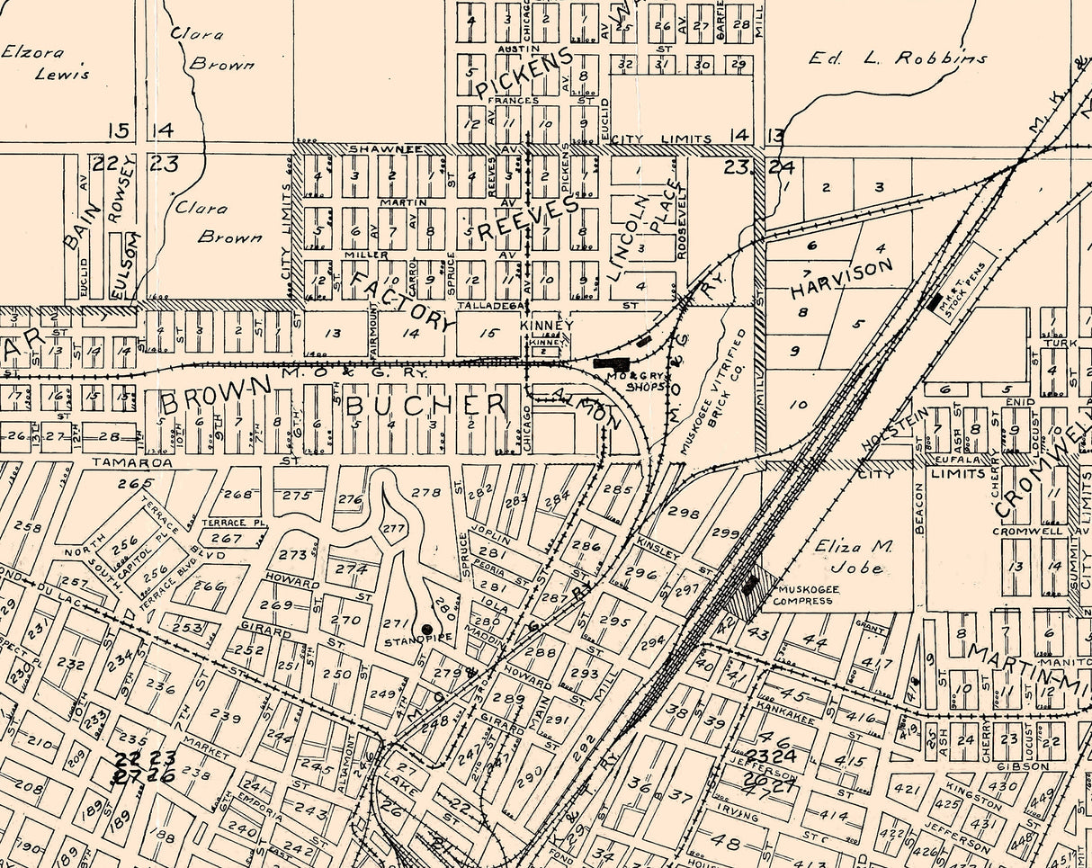 1911 Map of Muskogee Oklahoma
