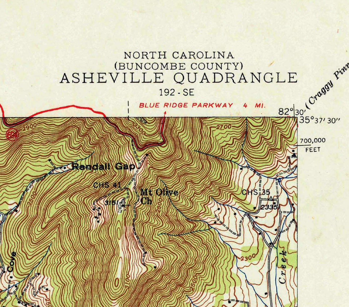 1943 Topo Map of Asheville North Carolina
