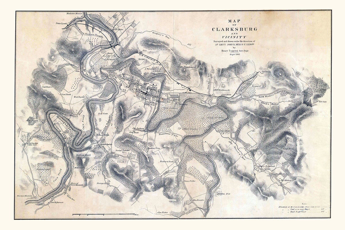 1863 Map of Clarksburg West Virginia