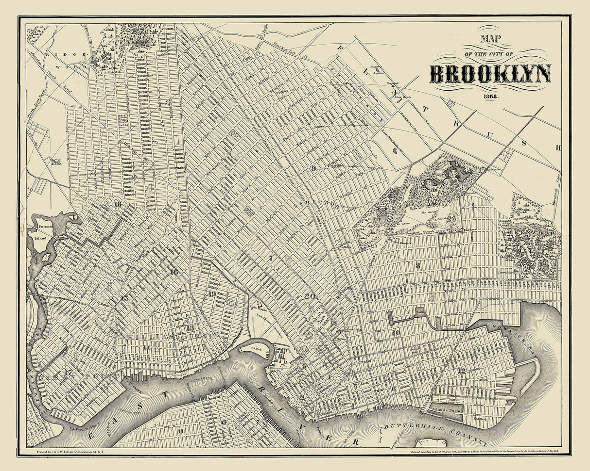 1868 Map of Brooklyn New York