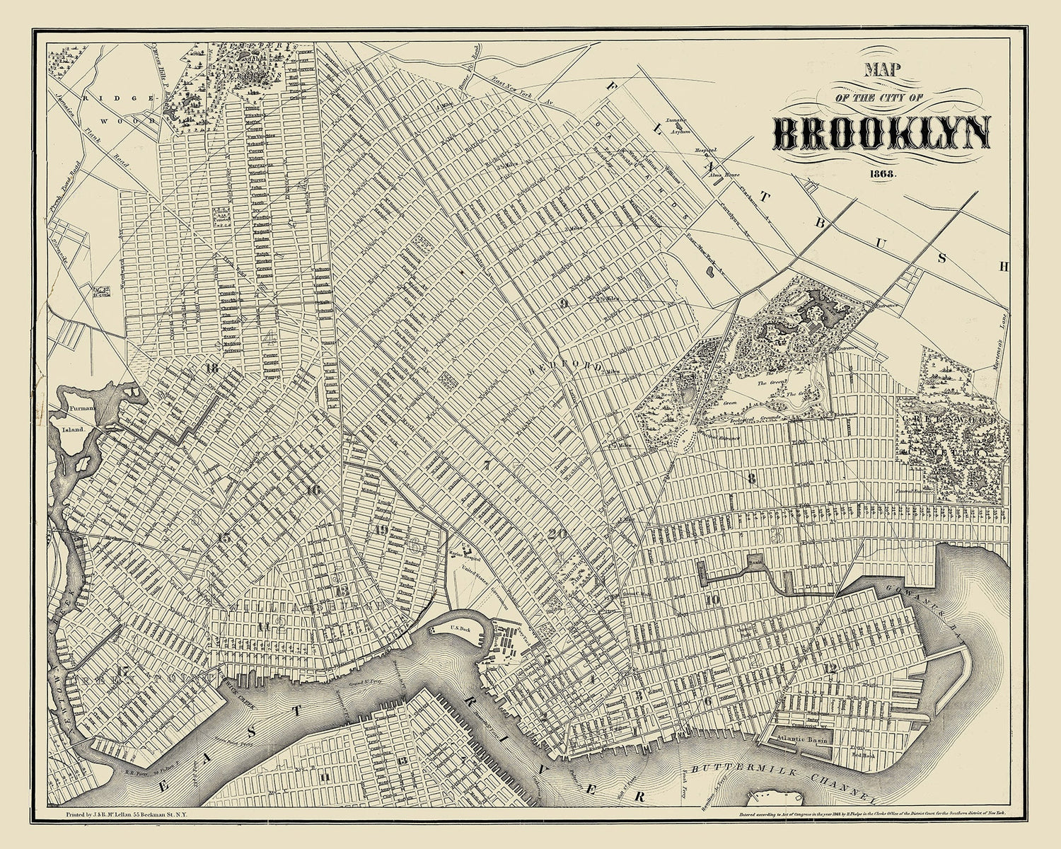 1868 Map of Brooklyn New York
