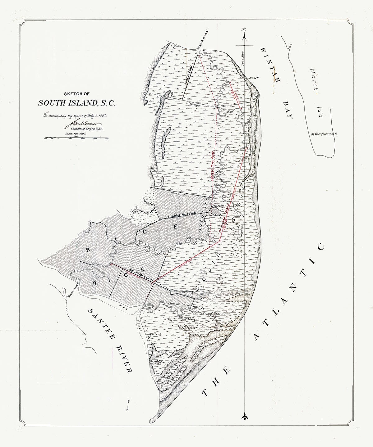 1882 Map of South Island South Carolina Winyah Bay