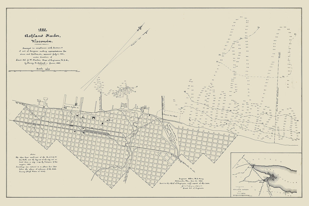 1885 Map of Ashland Harbor Wisconsin