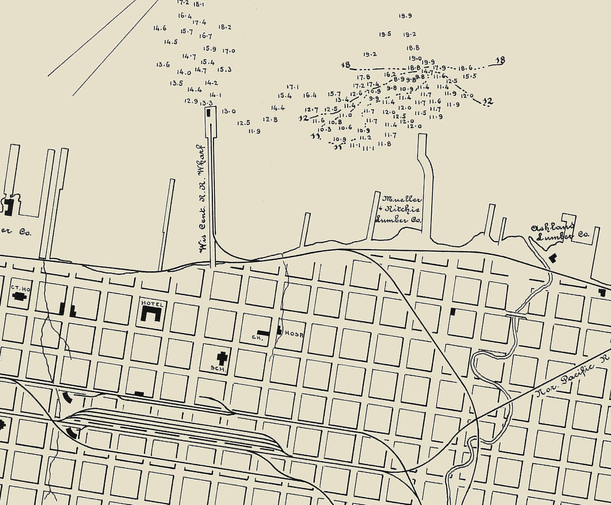 1885 Map of Ashland Harbor Wisconsin
