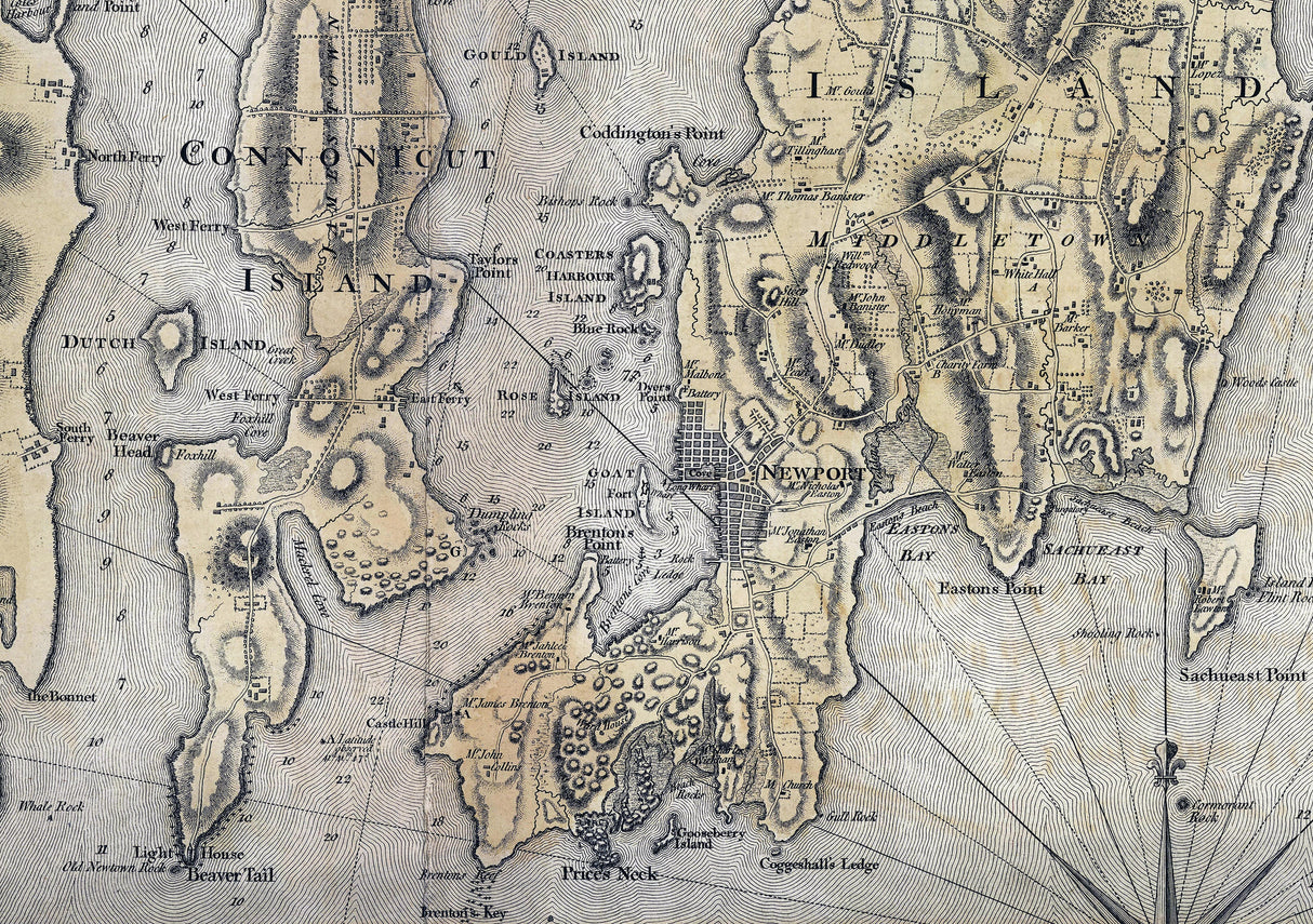 1777 Nautical Chart of Narraganset Bay Rhode Island
