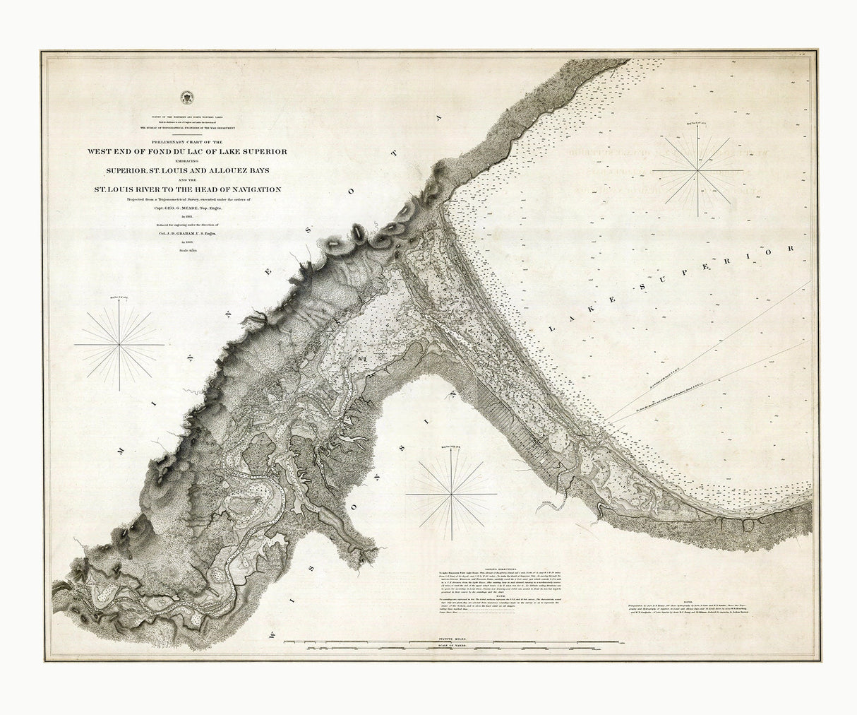 1863 Nautical Map of Fond du Lac of Lake Superior West End