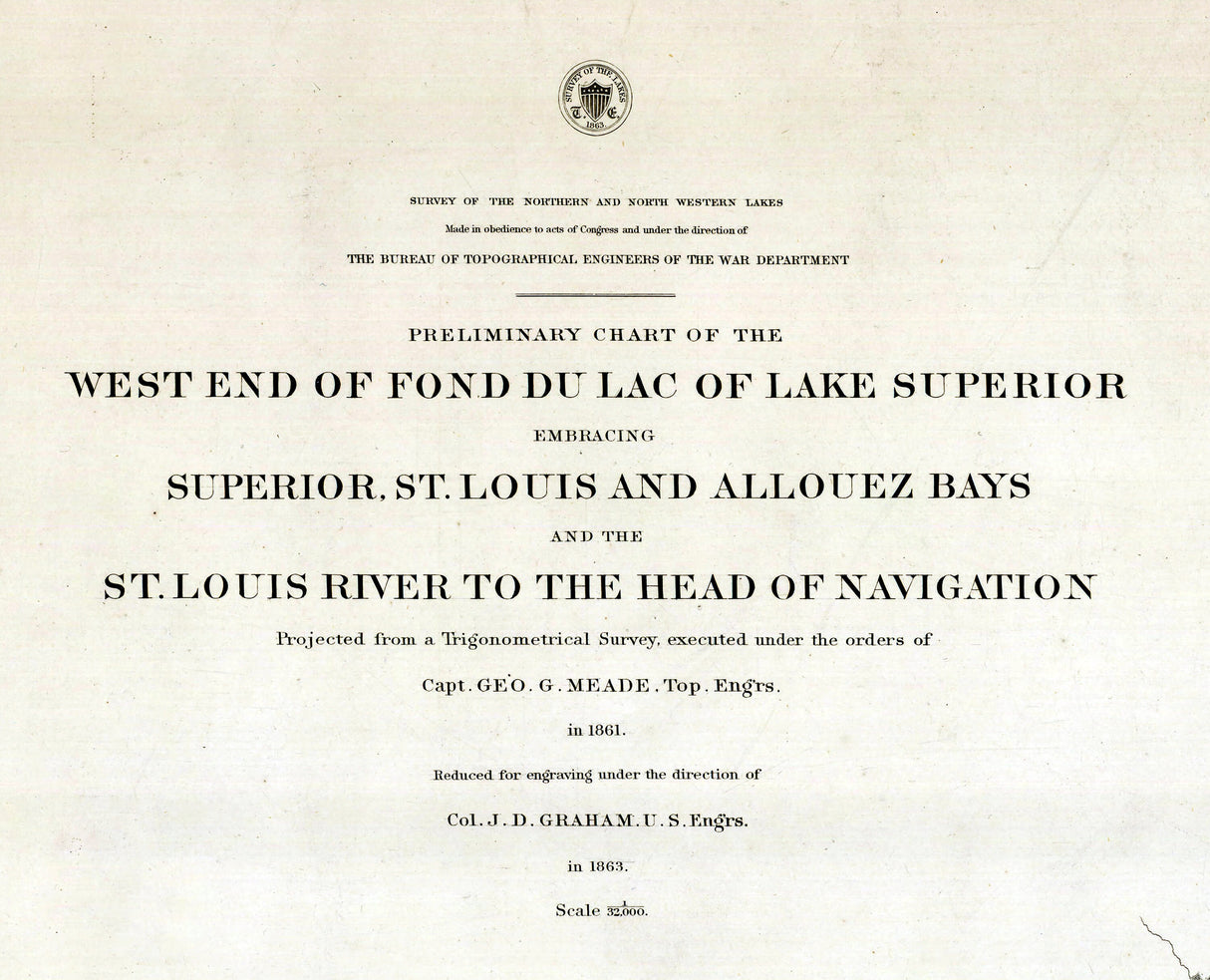 1863 Nautical Map of Fond du Lac of Lake Superior West End