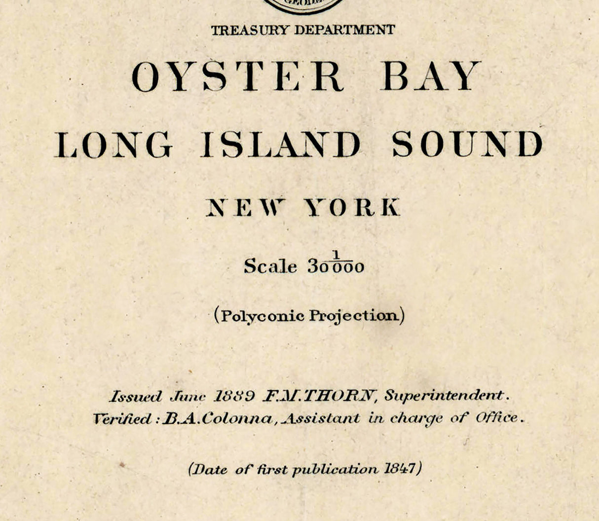 1889 Nautical Chart of Oyster Bay Long Island Sound New York