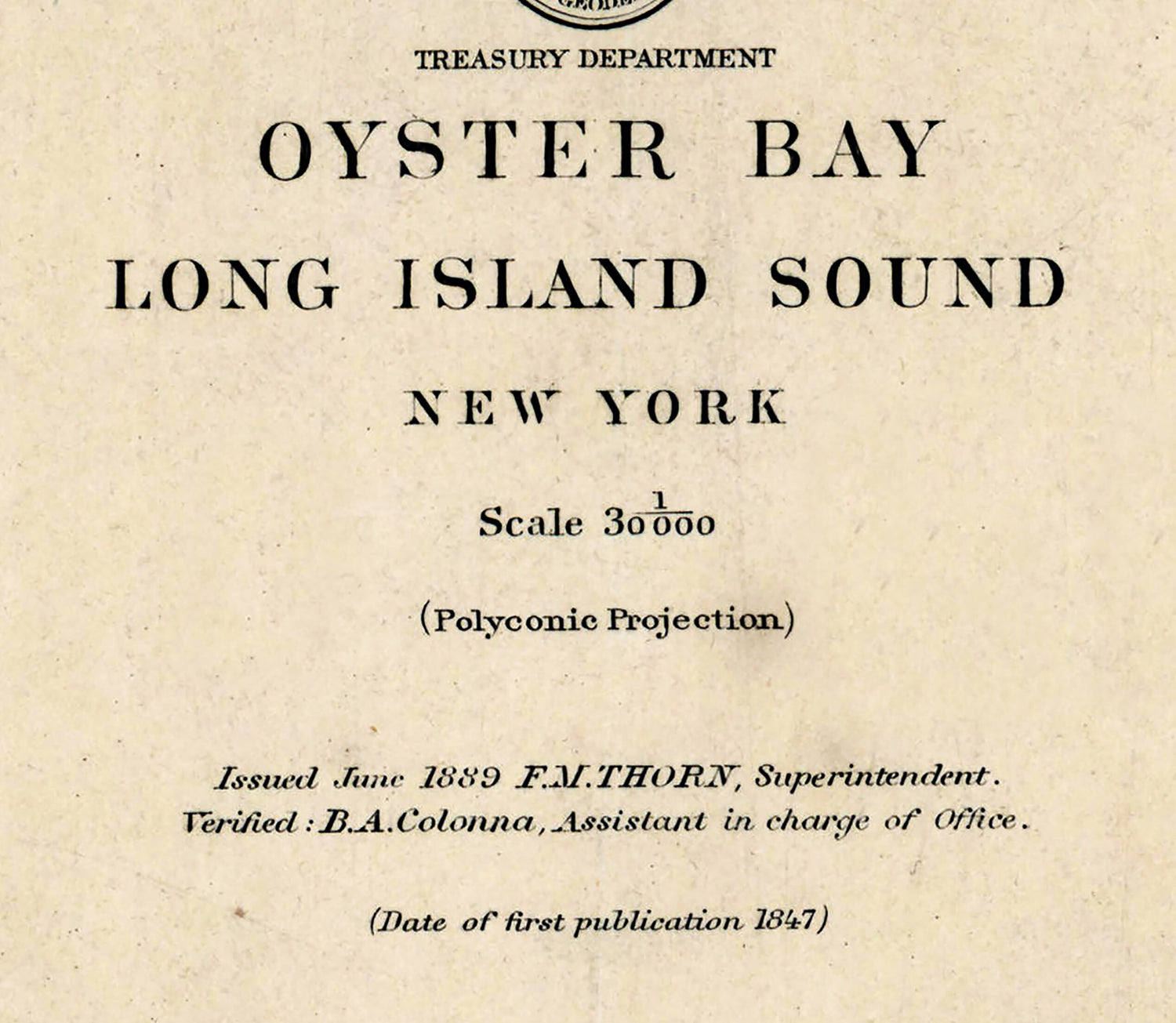 1889 Nautical Chart of Oyster Bay Long Island Sound New York