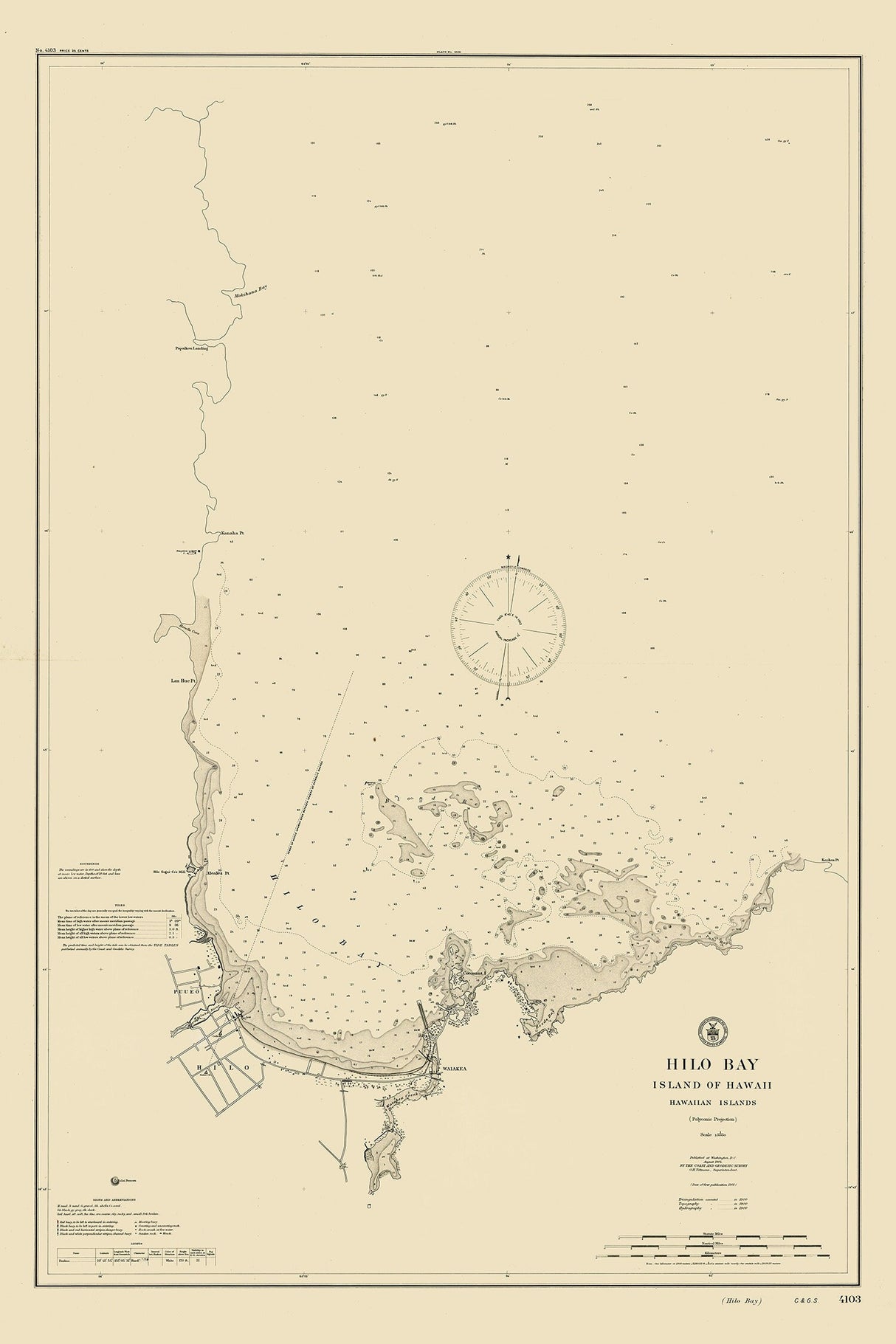 1904 Nautical Chart of Hilo Bay Island of Hawaii