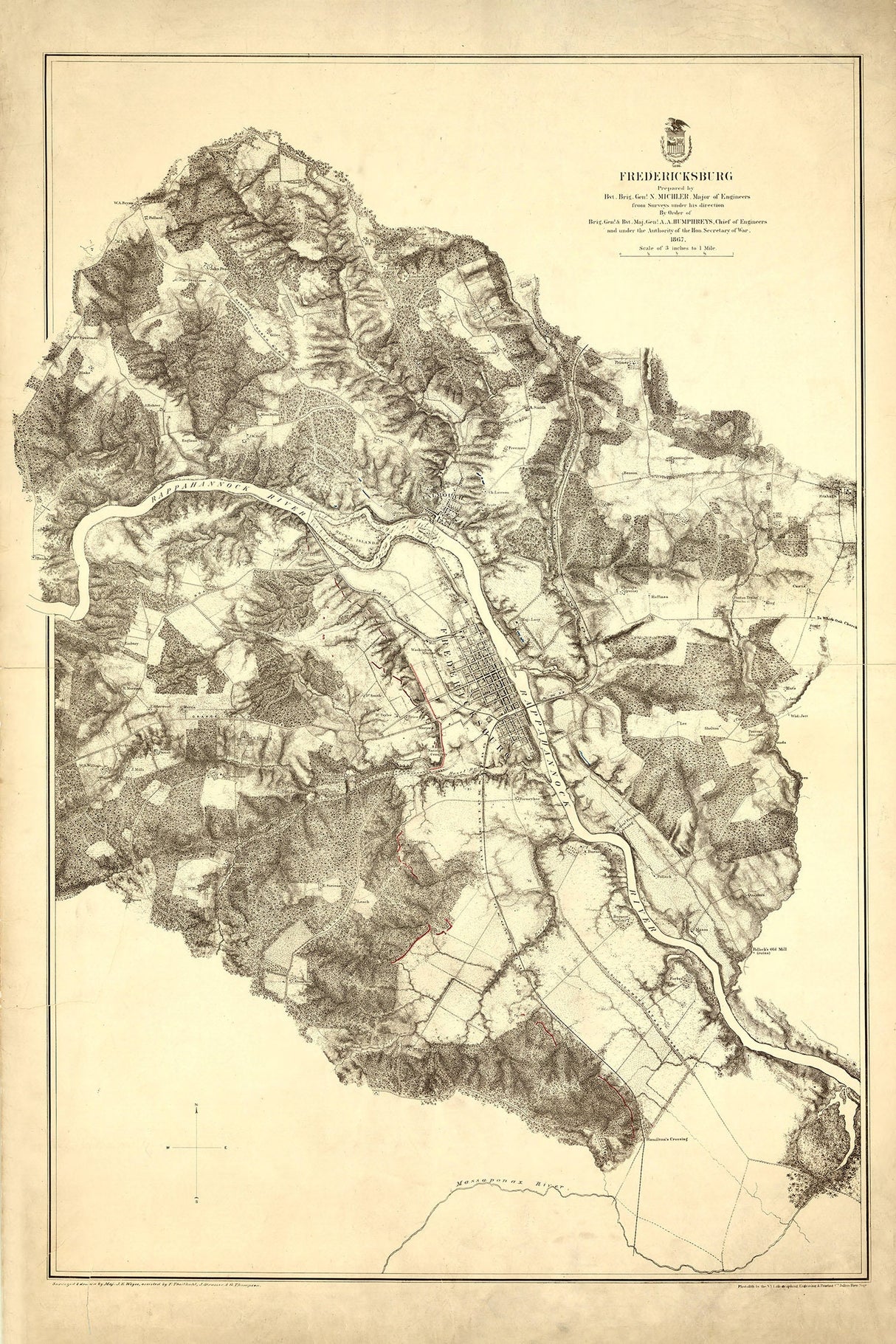 1867 Map of Fredericksburg Virginia
