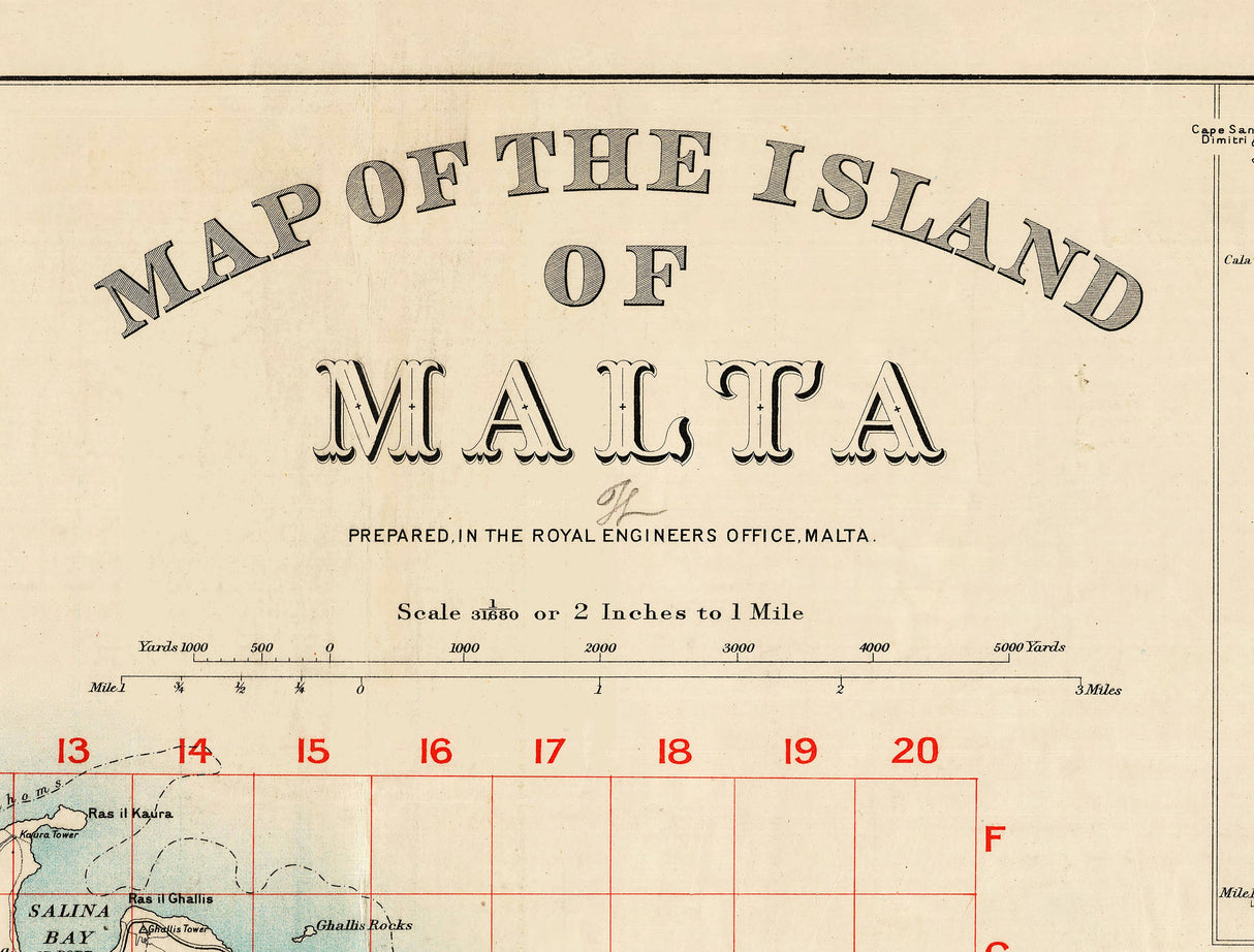 1910 Map of the Island of Malta