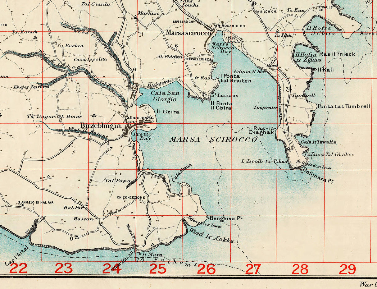 1910 Map of the Island of Malta
