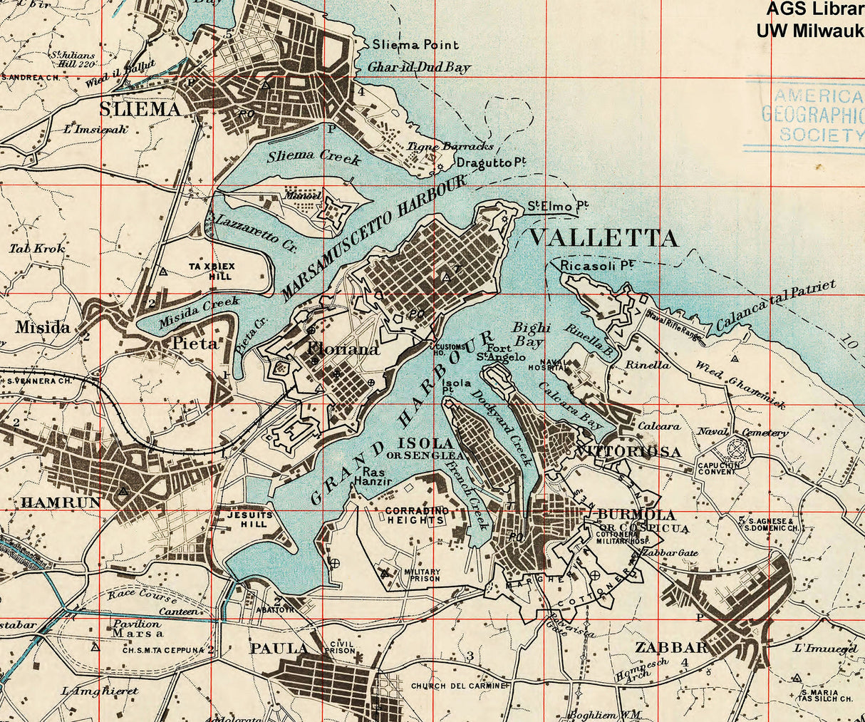 1910 Map of the Island of Malta