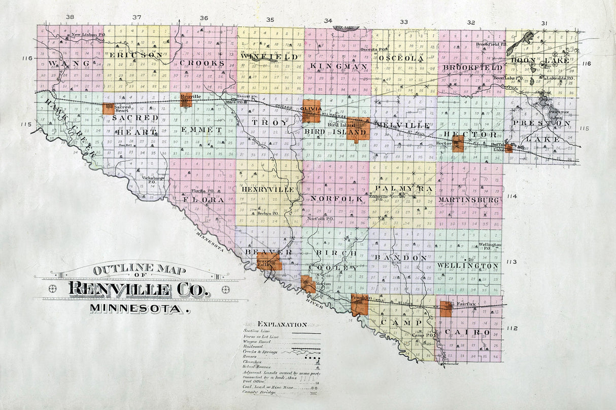 1900 Map of Renville County Minnesota