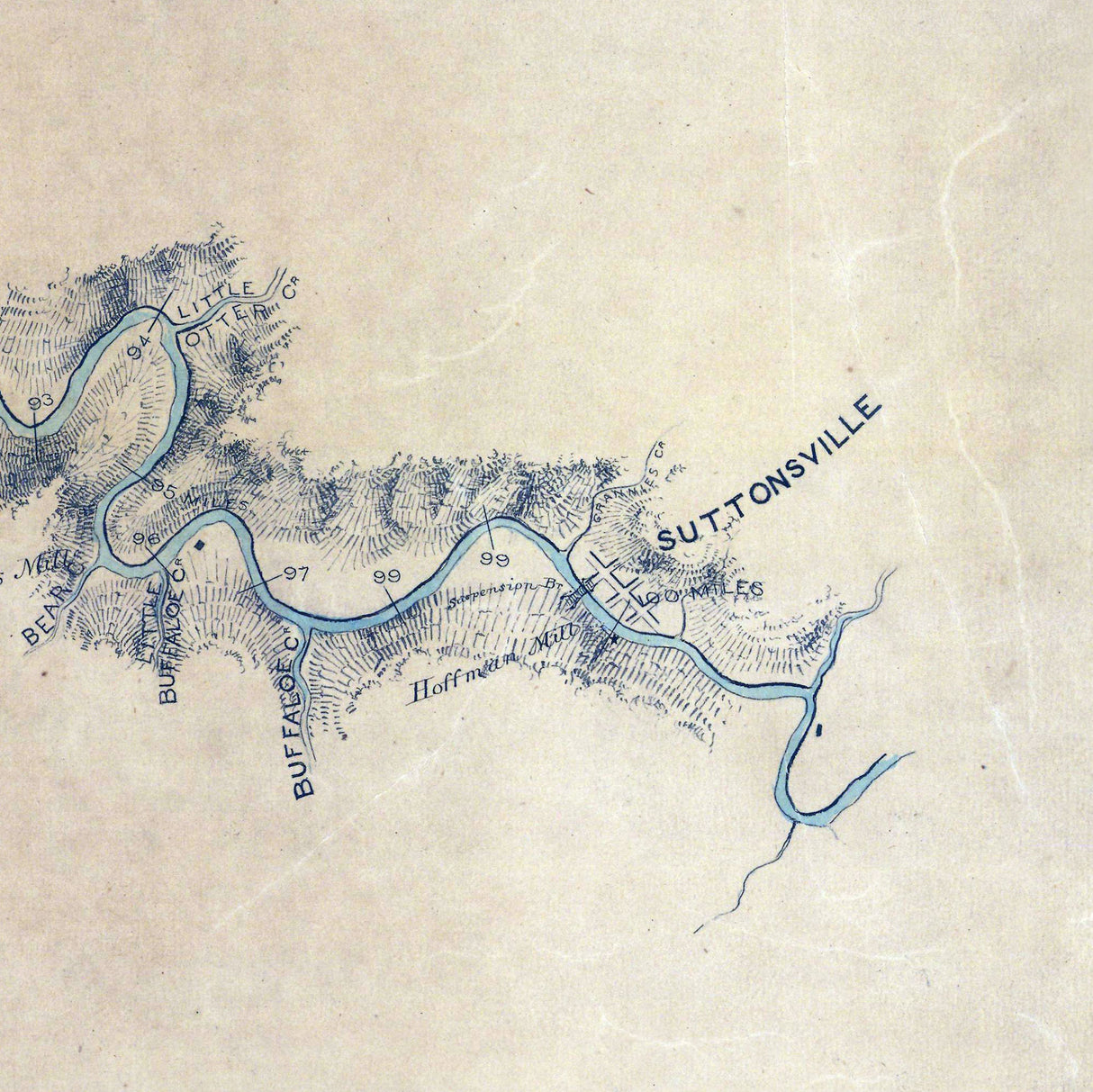 1875 Map of Elk River West Virginia Suttonsville to Charleston