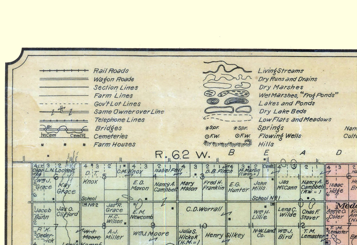 1901 Farm Line Map of Sanborn County South Dakota