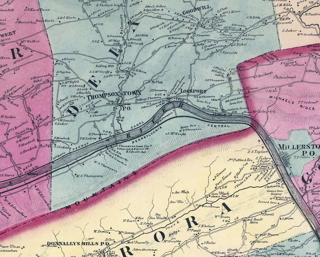 1863 Map of Perry Juniata and Mifflin County Pennsylvania