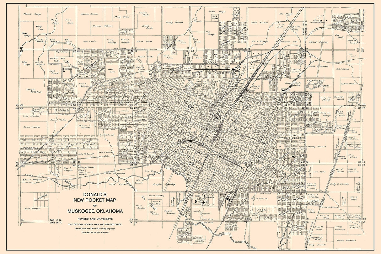 1911 Map of Muskogee Oklahoma
