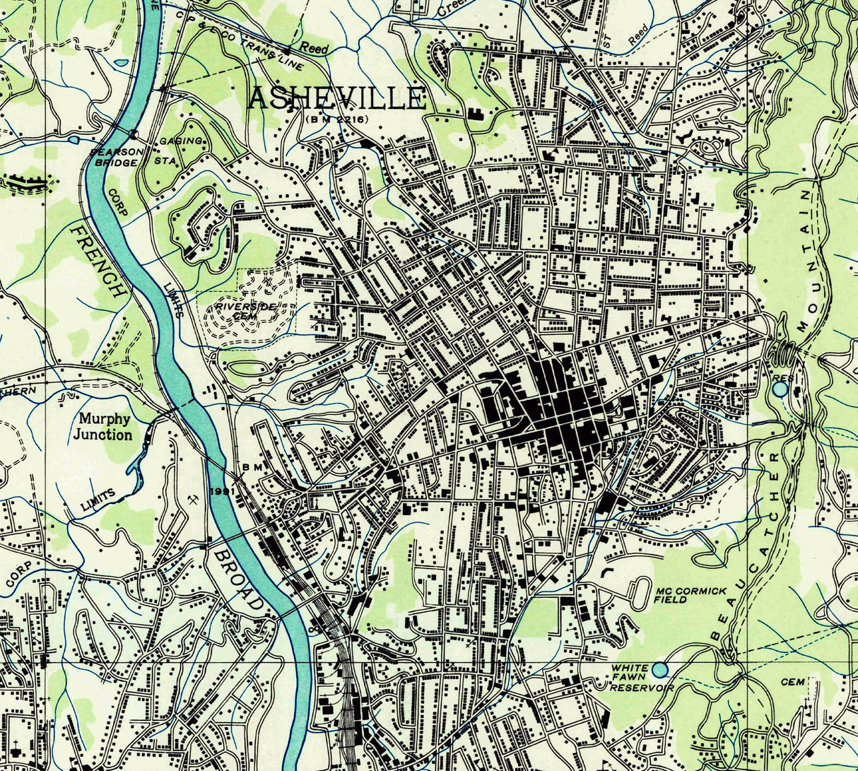 1936 Topo Map of Asheville North Carolina