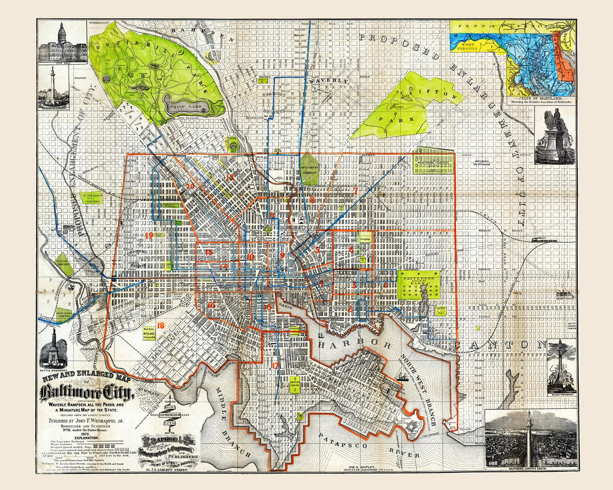 1872 Map of Baltimore Maryland