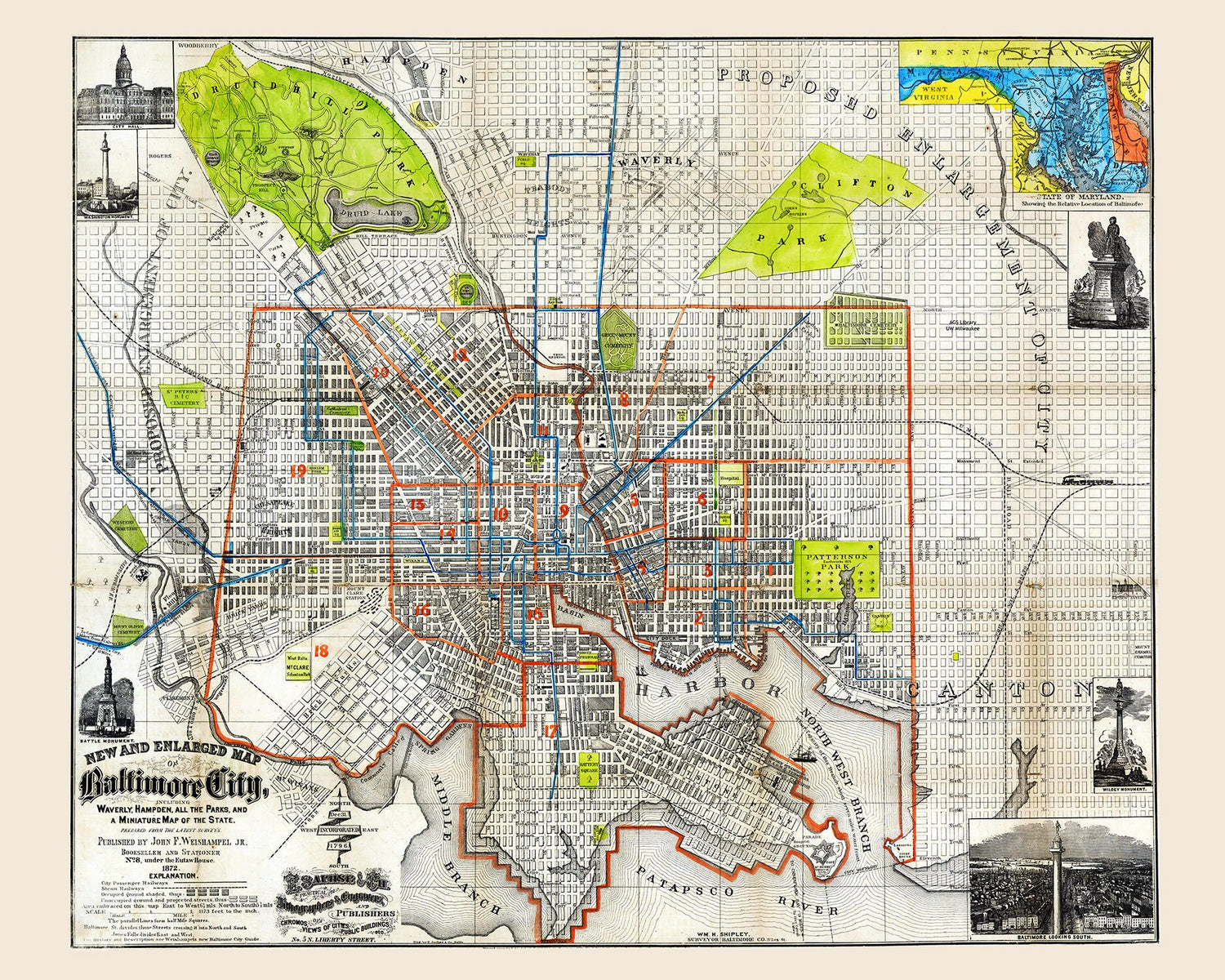 1872 Map of Baltimore Maryland