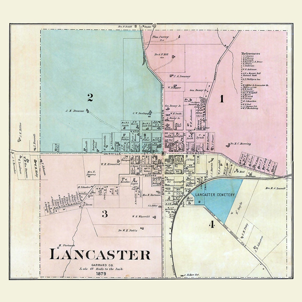 1879 Map of Lancaster Garrard County Kentucky