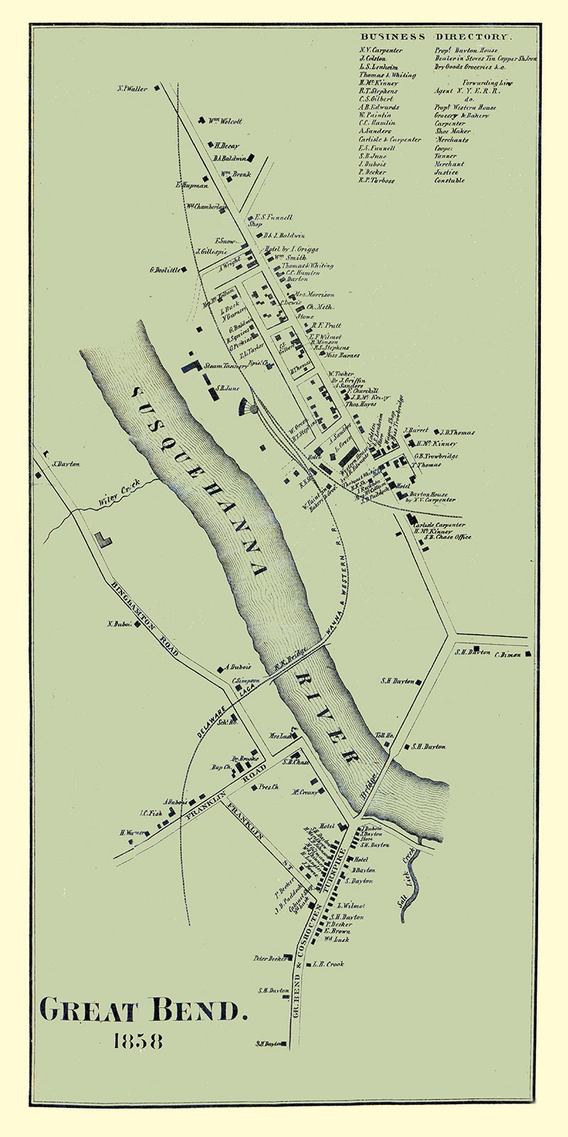 1858 Map of Great Bend Susquehanna County Pennsylvania