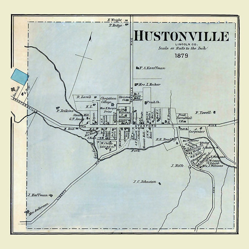 1879 Map of Hustonville Lincoln County Kentucky