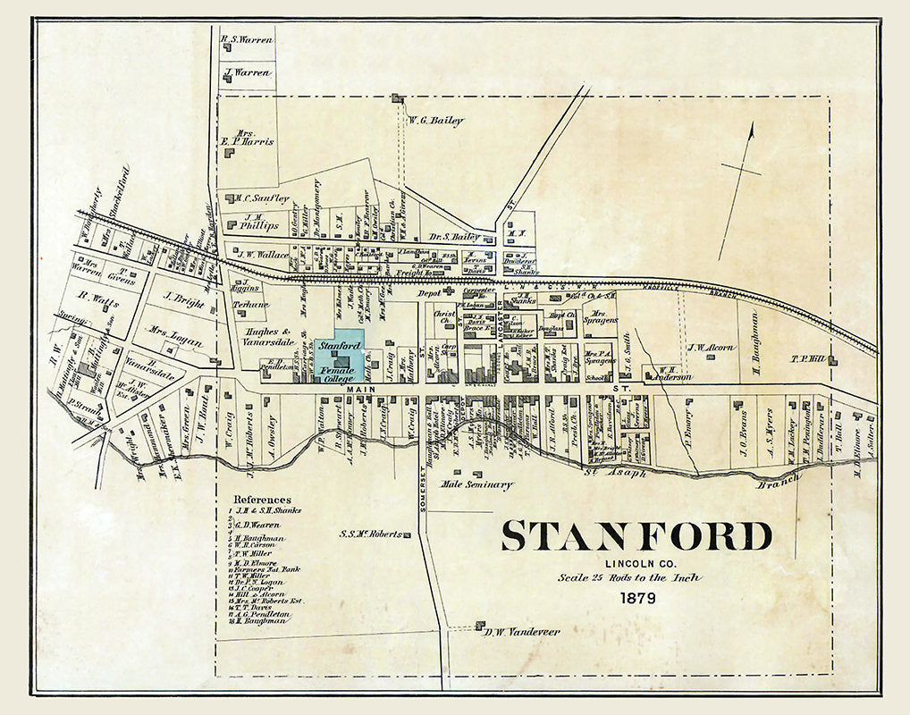 1879 Map of Stanford Lincoln County Kentucky