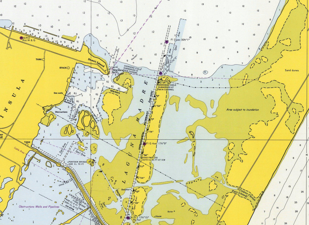 1970 Nautical Chart of Corpus Christi Bay Texas