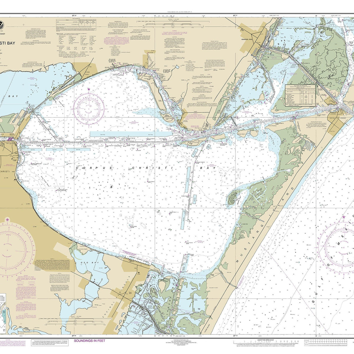 2020 Nautical Chart of Corpus Christi Bay Texas Genealogical Surveyor