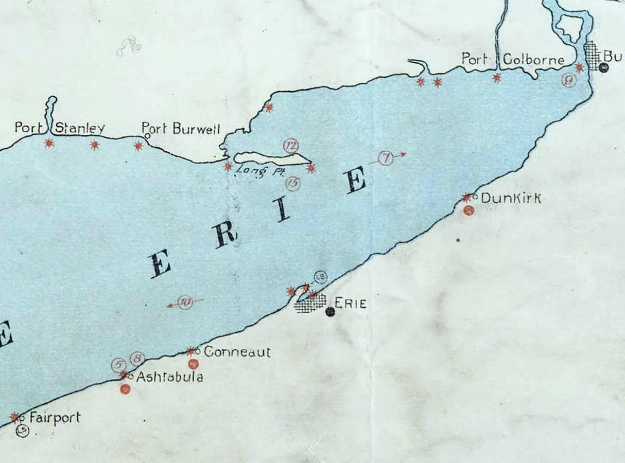 1894 Ship Wreck Map and Chart of The Great Lakes