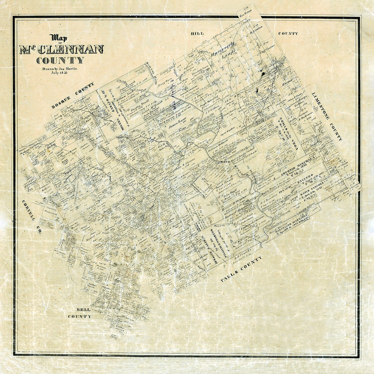 1855 Map of McLennan County Texas