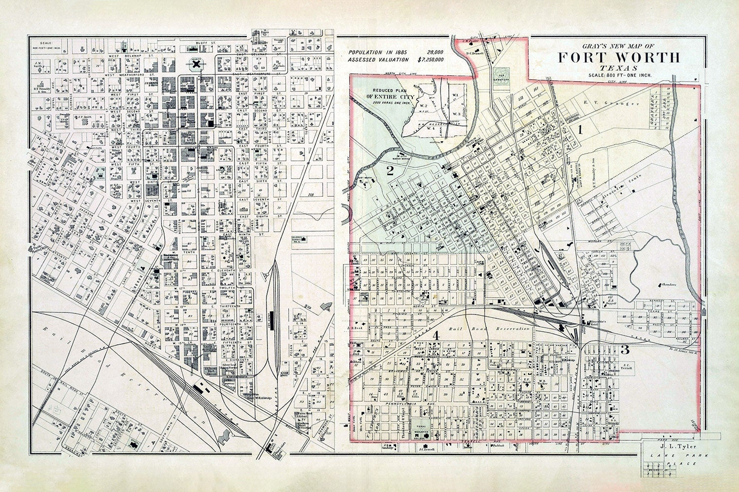 1885 Map of Fort Worth Texas