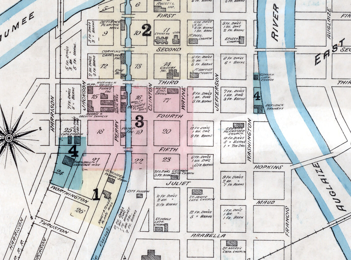 1884 Town Map of Defiance Ohio