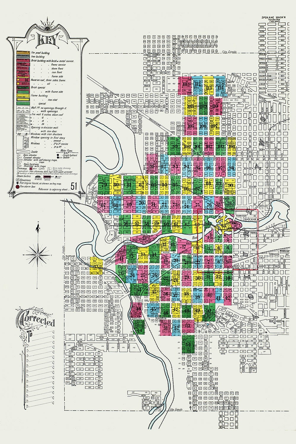 1902 Town Map of Spokane Washington
