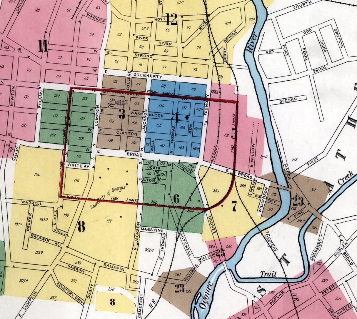 1918 Town Map of Athens Clark County Georgia