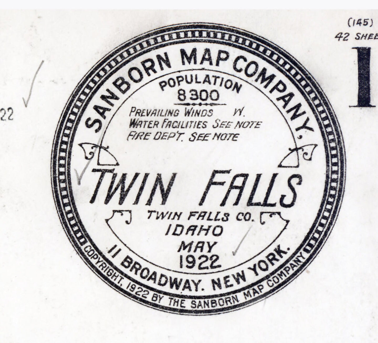 1922 Town Map of Twin Falls Idaho
