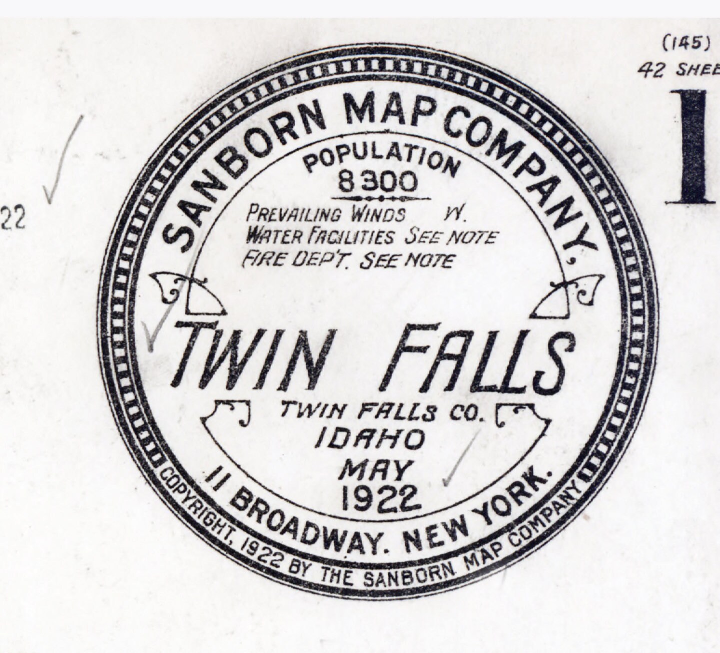 1922 Town Map of Twin Falls Idaho