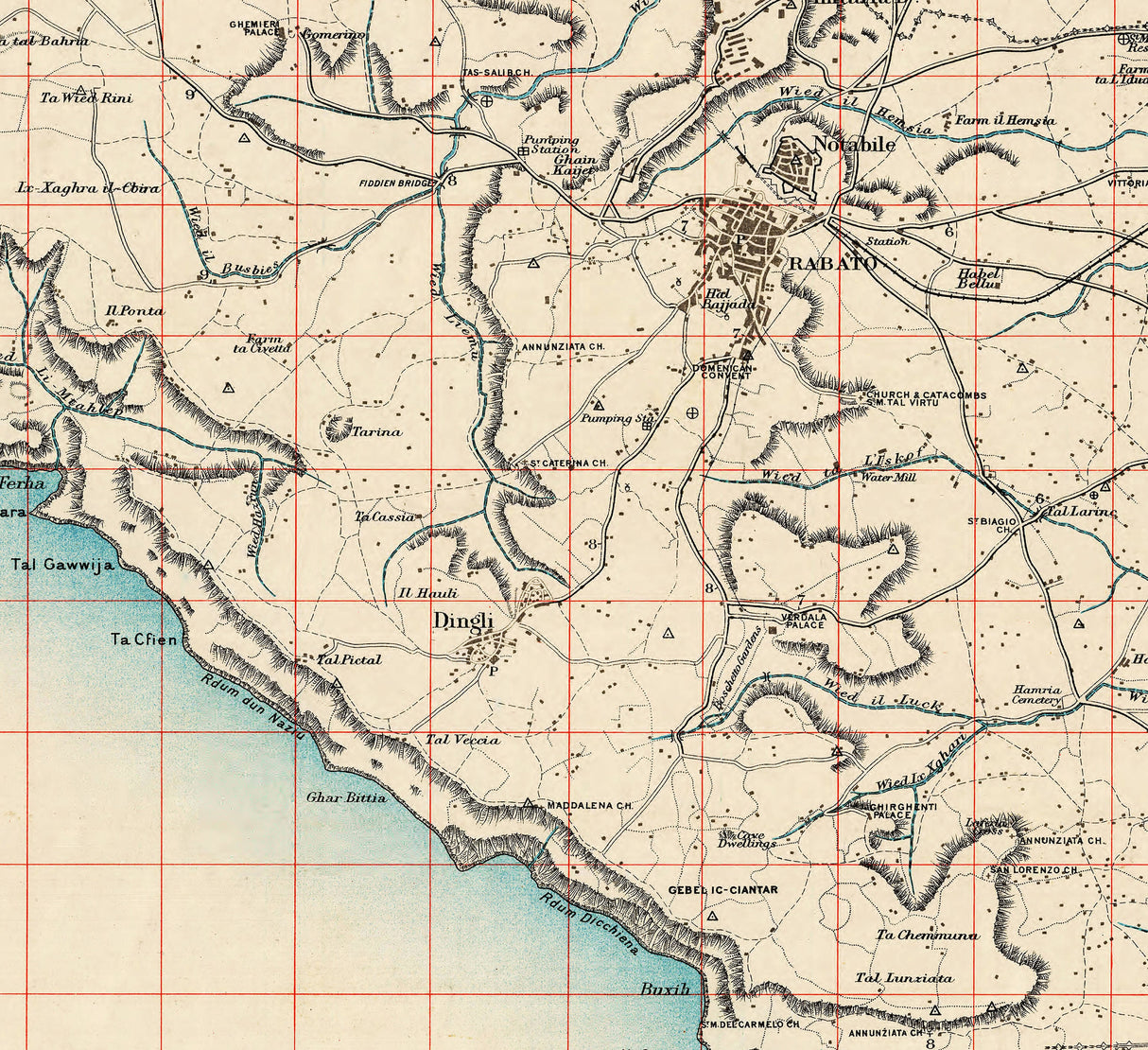 1910 Map of the Island of Malta