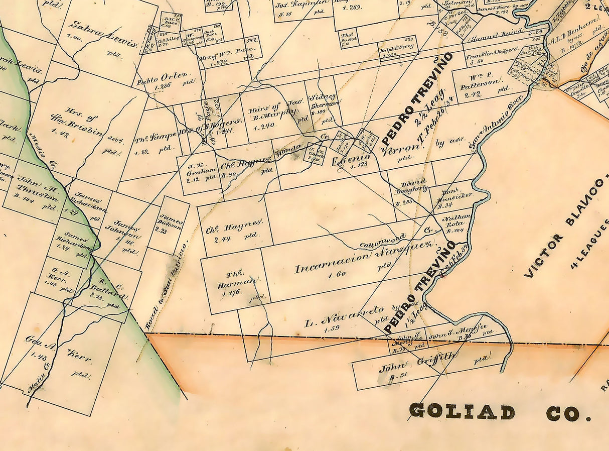 1870 Farm Lines Map of Karnes County Texas