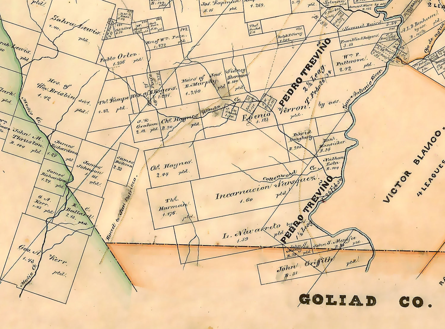 1870 Farm Lines Map of Karnes County Texas