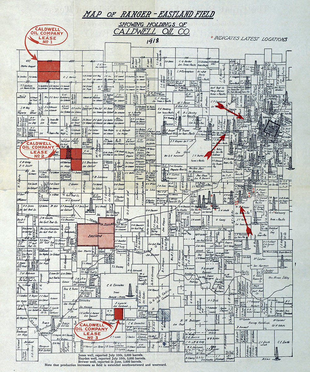 1918 Map of Ranger and Eastland Oil Well Field Texas
