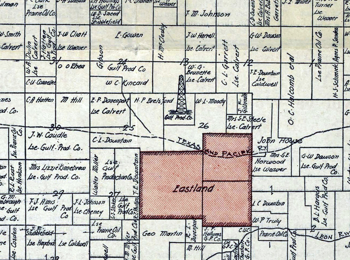 1918 Map of Ranger and Eastland Oil Well Field Texas