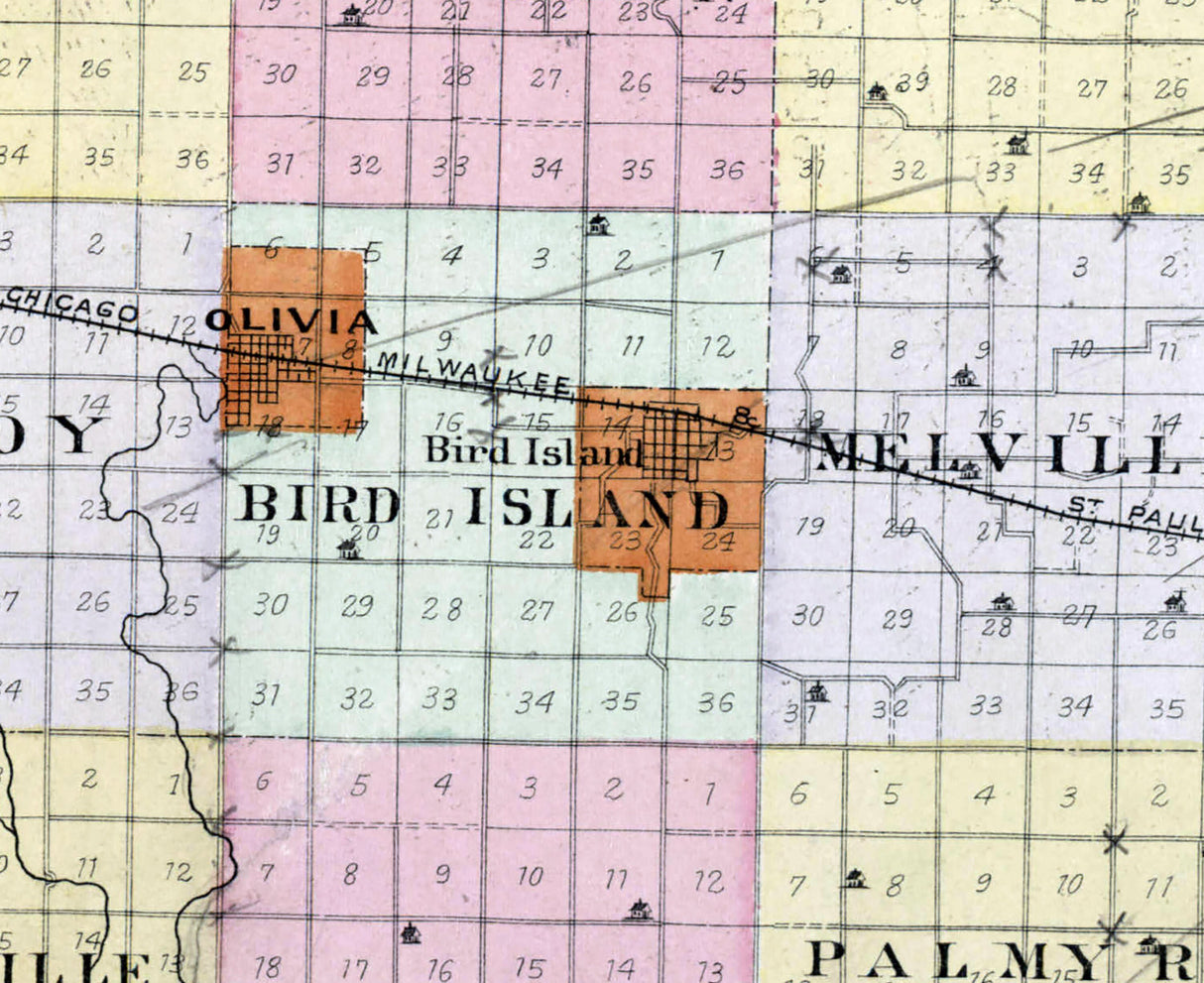 1900 Map of Renville County Minnesota