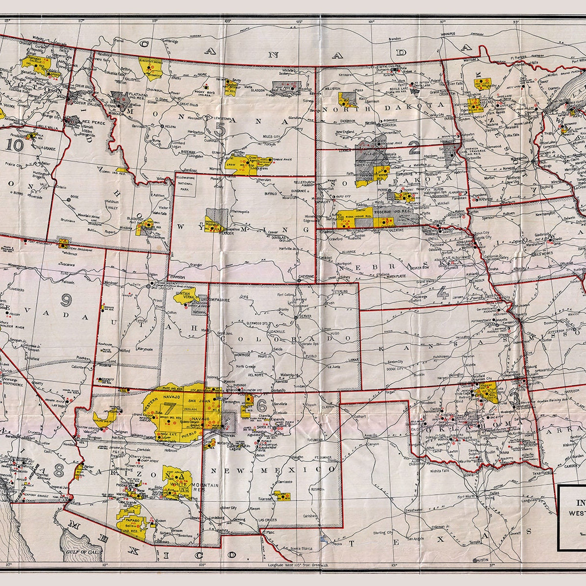 1920 Map of Indian Reservations West of the Mississippi River ...
