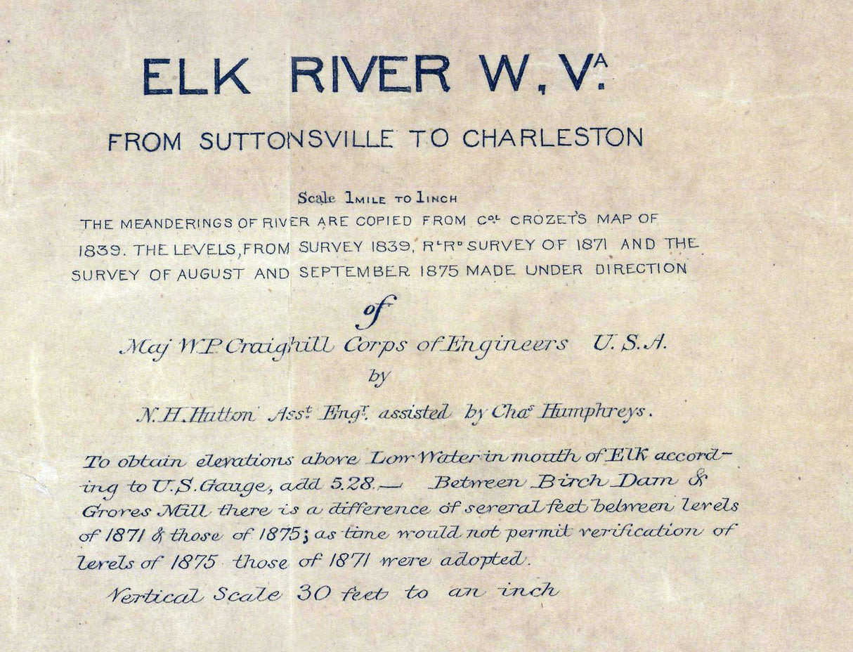 1875 Map of Elk River West Virginia Suttonsville to Charleston